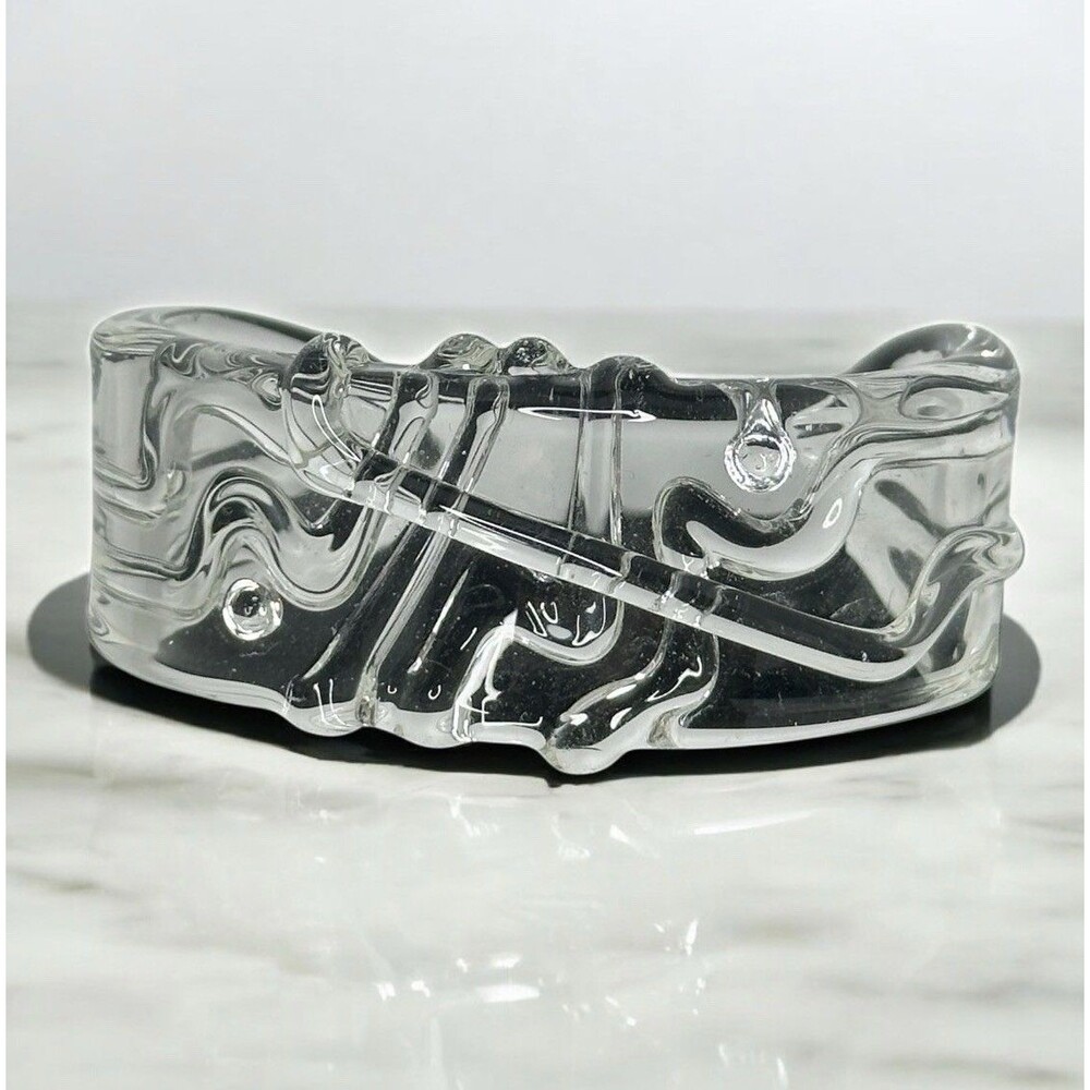 Sculptural Clear Glass Statement Cuff Bracelet Abstract Design